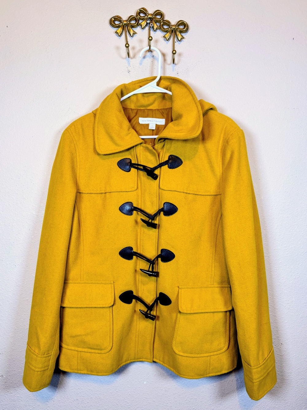 New York & Co. Mustard Yellow Toggle Coat with Hood- Mustard Yellow. Size XL